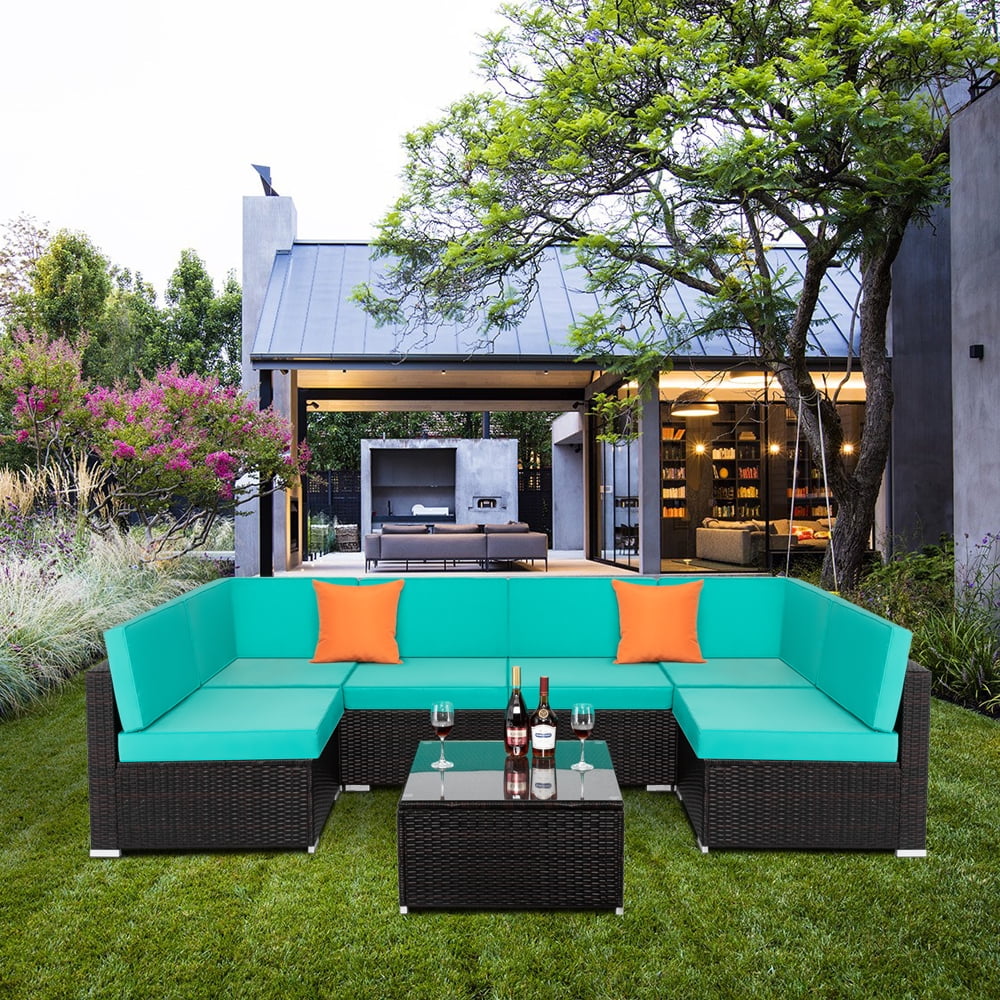 URHOMEPRO 7 Piece Patio Wicker Sofa Set, Outdoor furniture ...