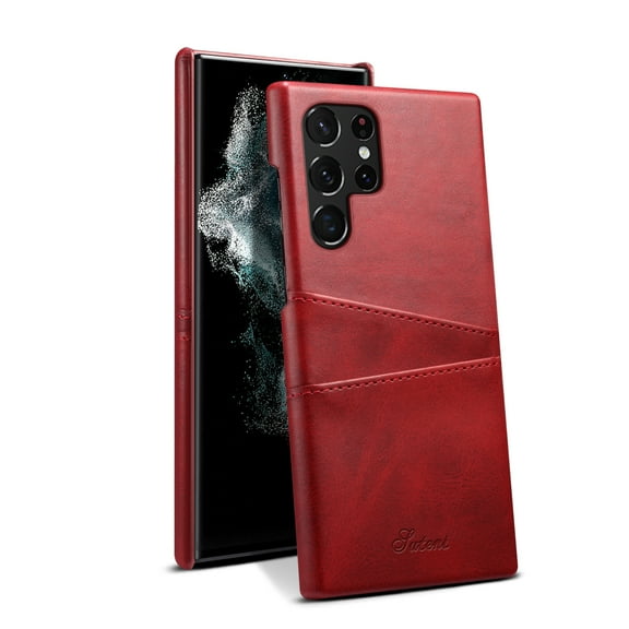 SaniMore Case for Samsung Galaxy S23 Ultra 6.8" 2023, Card Slots [Up to 2] Wear-resistant PU Leather Skin Shockproof PC Backplane Anti-fall Slim Lightweight Shell for Samsung Galaxy S23 Ultra, Red