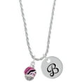 thumbnail image 1 of Delight Jewelry Silvertone Wide Hot Pink Zebra Print Band Spinner Silvertone Script Initial Disc - B - Charm Necklace, 20"+3", 1 of 4