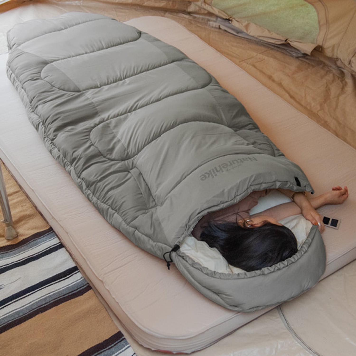Naturehike, Cotton Sleeping Bag with Arm Holes,  Oversize Sleeping Bag for Adults with Hood, Extra Wide Wearable Cotton Sleeping Bag, Skin-friendly, Machine Washable, For Home/Office/Travel/Camping