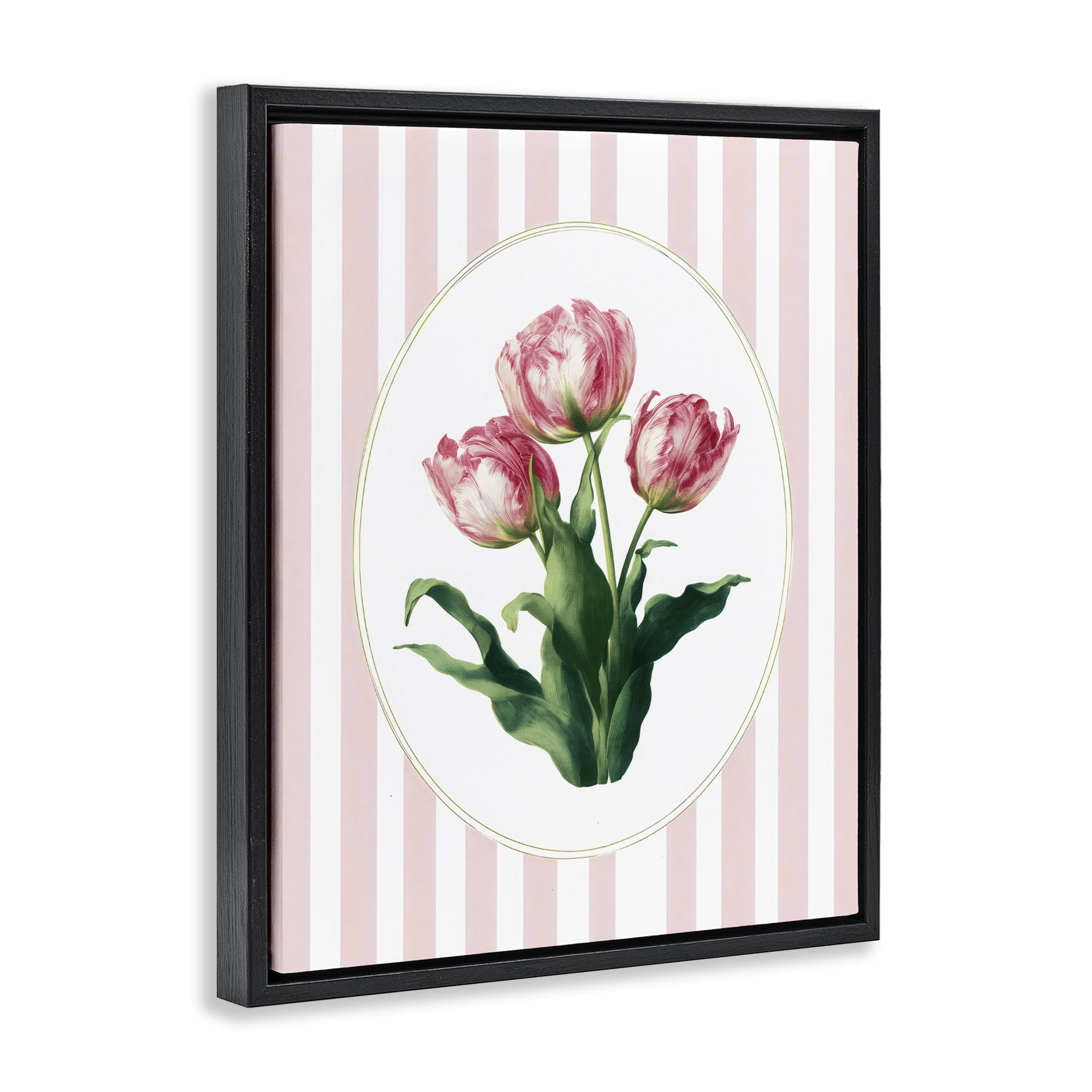 Stupell Industries Spring Tulips on Stripes Black Framed Floater Canvas Wall Art, design by Ink Drop Loft