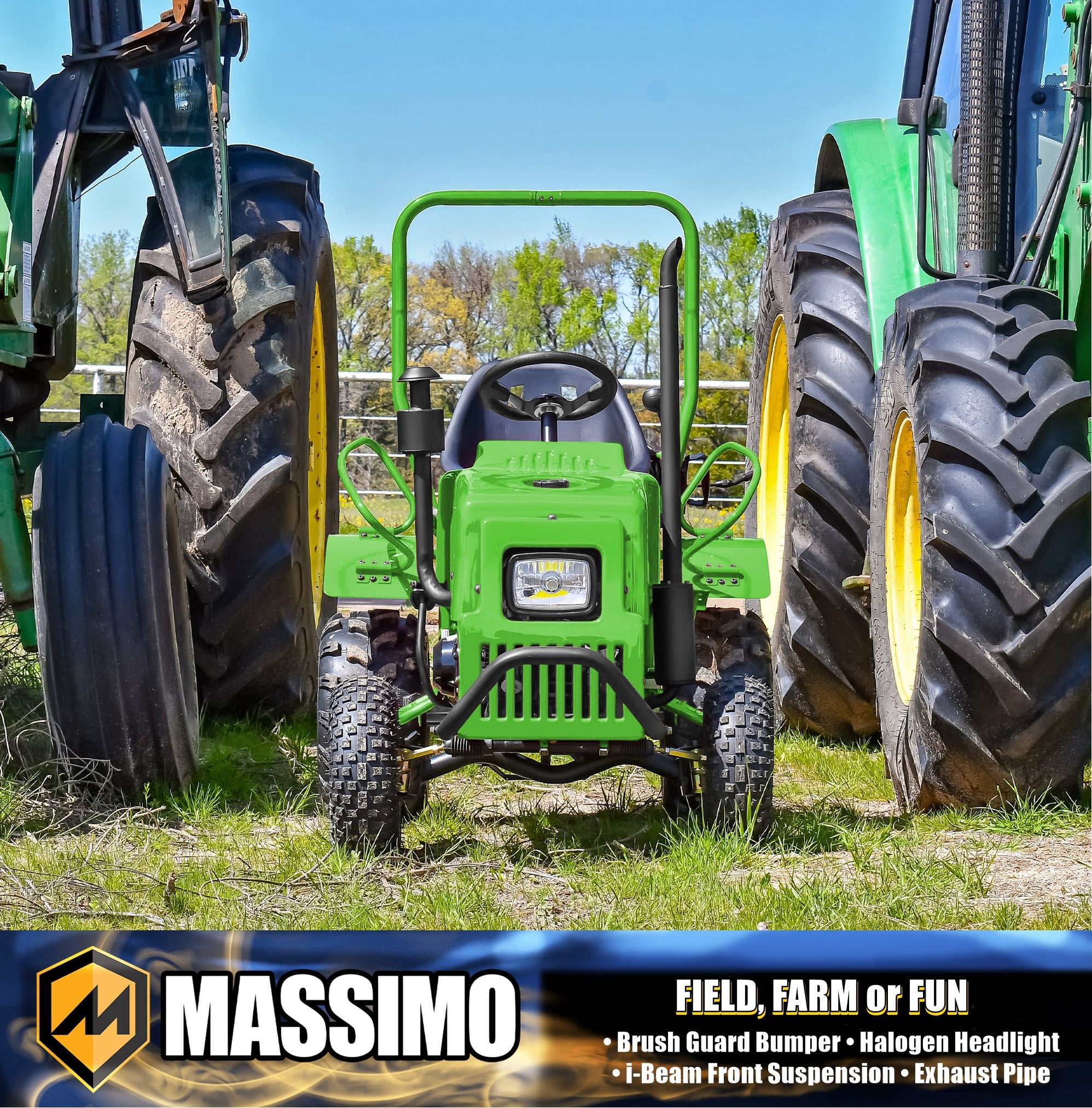 Massimo Mini Tractor 110cc 2WD Gas Go Kart – Kids & Youth Ride-On Utility Vehicle – Green