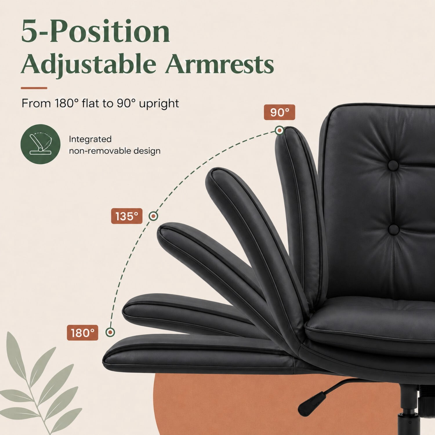 Easy4Home Criss Cross Office Chair with Wheels and Adjustable Armrests, Wide Seat PU Leather Swivel Computer Desk Chair, Black