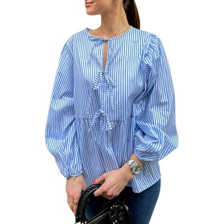 ZIYIXIN Women Bow Tie Front Shirt Top Cute Puff Sleeve Y2K Peplum Ruffle Babydoll Blouse Lace Up Summer Going Out