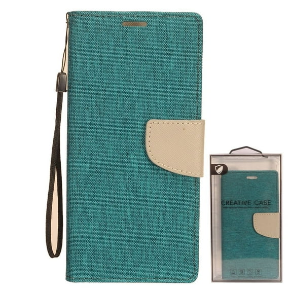GSA Two-Tone Denim Flip Wallet Case for Alcatel 3V (2019) - Teal/Tan