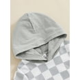 thumbnail image 5 of Bagilaanoe 2pcs Toddler Baby Boy Girl Shorts Set Short Sleeve Checkerboard Print Hooded Tops + Shorts 6M 12M 18M 24M 3T Kids Casual Summer Clothes, 5 of 8