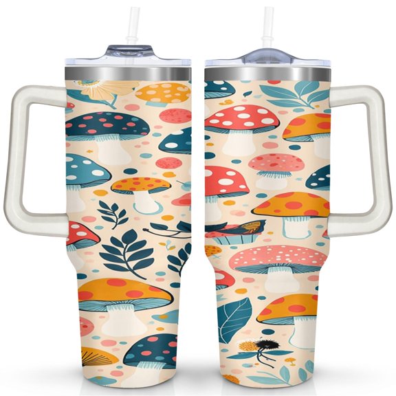40 OZ Mushroom Tumbler Gifts for Women Men Birthday Coffee Cup Gifts for Boyfriend Insulated Stainless Steel Coffee Mug with Handle