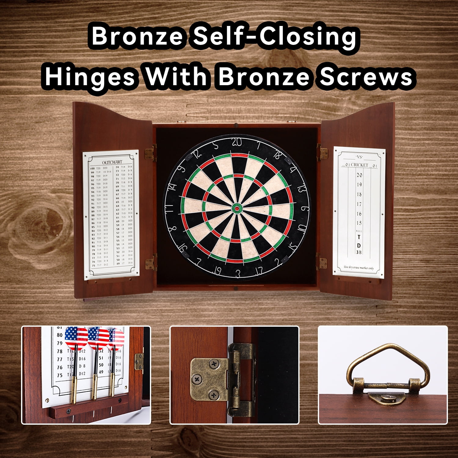 GSE Games & Sports Expert Deluxe Solid Wood Classic Dartboard Cabinet Set with Sisal Fiber Dartboard, Dart Scoreboard and 6 Steel Tip Darts for Target Game Indoor Game (Walnut)