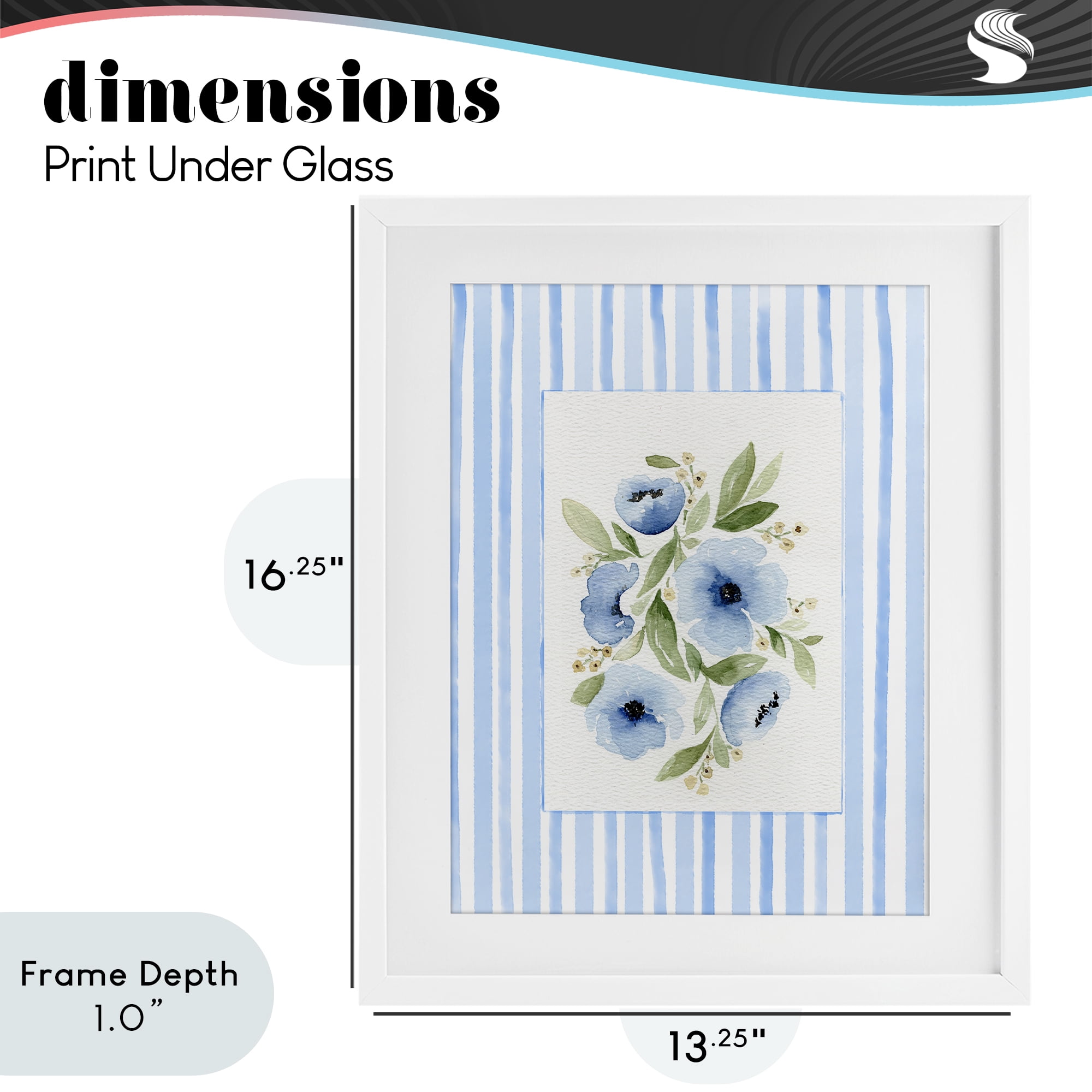 Stupell Industries Flowers With Stripe Border White Framed Print Under Glass, design by Leah Noel Art