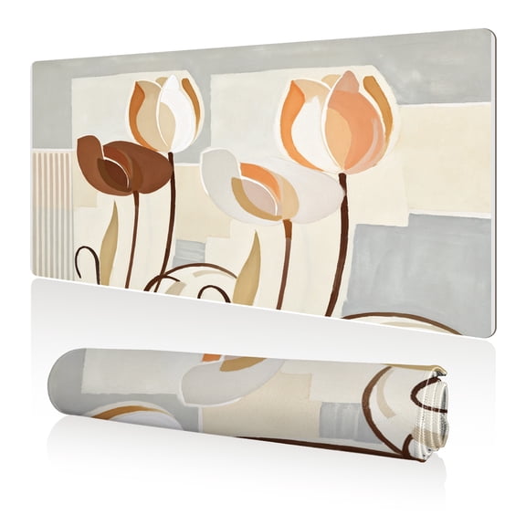 LIVEKEY XXL Mouse Pad 80x40cm Elegant Tulip Floral Design Non Slip Rubber Base Stitched Edges Durable Easy Clean Full Desk Coverage Mat for Gaming and Office Computer
