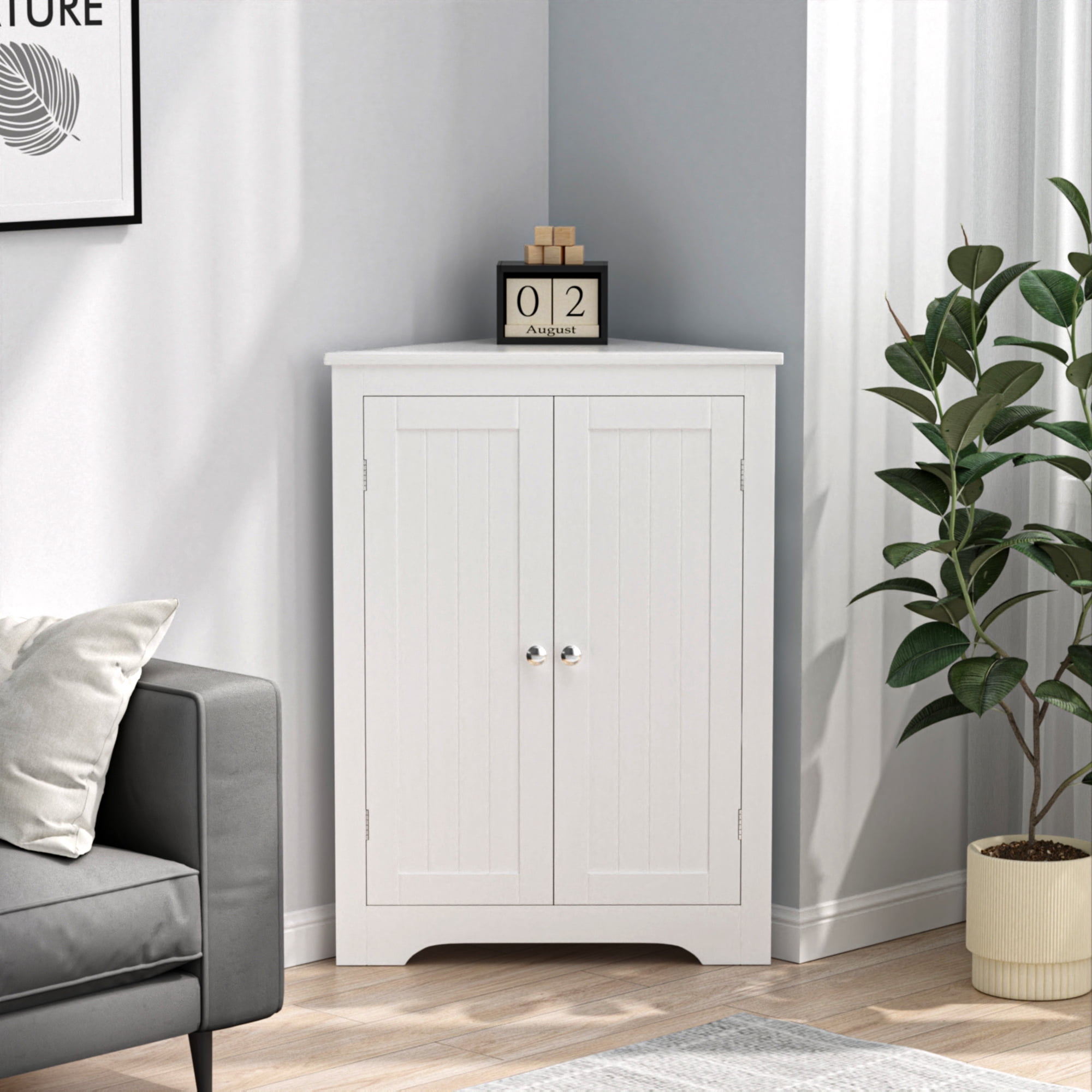 Jopath Floor Corner Cabinet with 2 Shelves,Corner Storage Cabinet Shelving Storage with Adjustable Shelves for Kitchen Living Room Bathroom, White