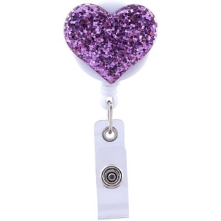 10 Pack Bling Heart Retractable Badge Reel, ID Badge Holder with