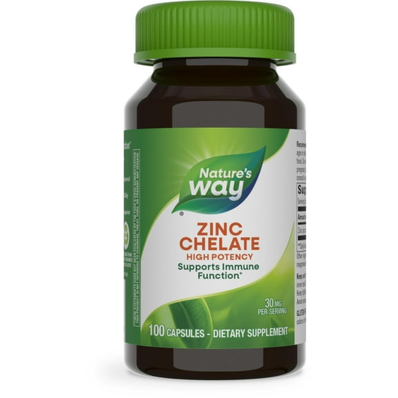 Nature's Way Zinc Chelate, Supports Immune Function*, 30 mg per Serving, 100 Capsules (Packaging May Vary)