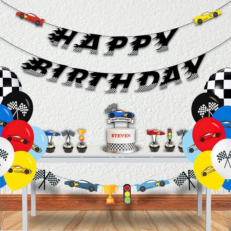 Ctxtqtdt 8 stuks Hot Wheels taartdecoratie, topper voor kinderverjaardag, Happy Birthday (A