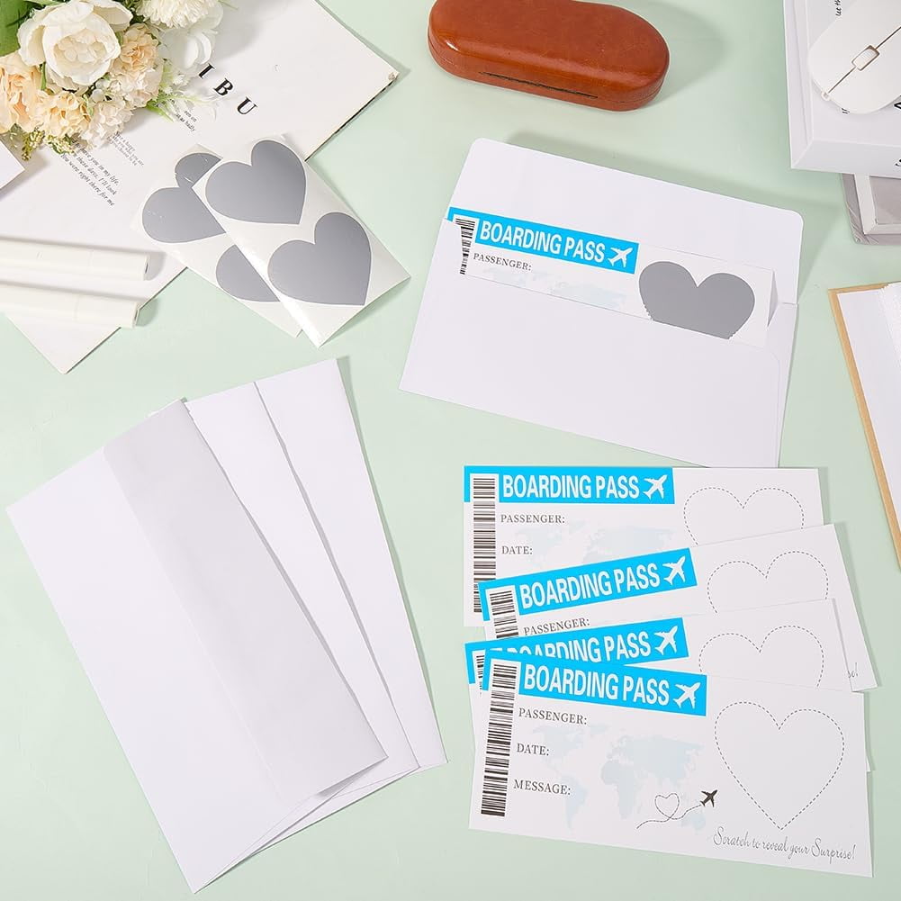 25 Set Scratch Surprise Boarding Pass Slate Blue Scratch Off Boarding Pass Make Your Own DIY Travel Ticket Surprise Reveal Card