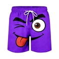 thumbnail image 4 of Qicasul Men's Funny Cartoon Face Print Shorts, 3D Funny Expression Casual Summer Pants with Elastic Waist,Purple,S, 4 of 4