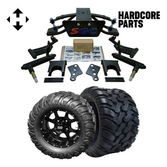 Hardcore Parts 6” Heavy Duty Double A-Arm Suspension Lift Kit for Club Car PRECEDENT Golf Cart (2004 ) with 12" Black 'Night Stalker' Wheels and 22"x11"-12" DOT rated Mud-Terrain/All-Terrain tires