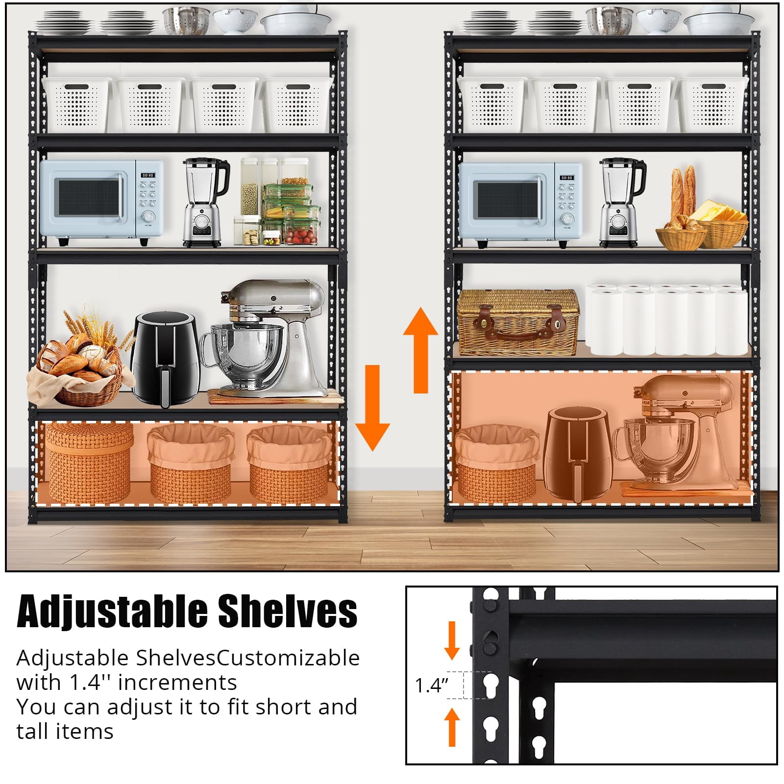KOKEBREN 5 Tier Storage Shelving Heavy Duty, 48" W x 24" D x 72" H Adjustable Metal Shelving Unit, 2000Lbs Capacity,Storage Shelf for Garage,Warehouse