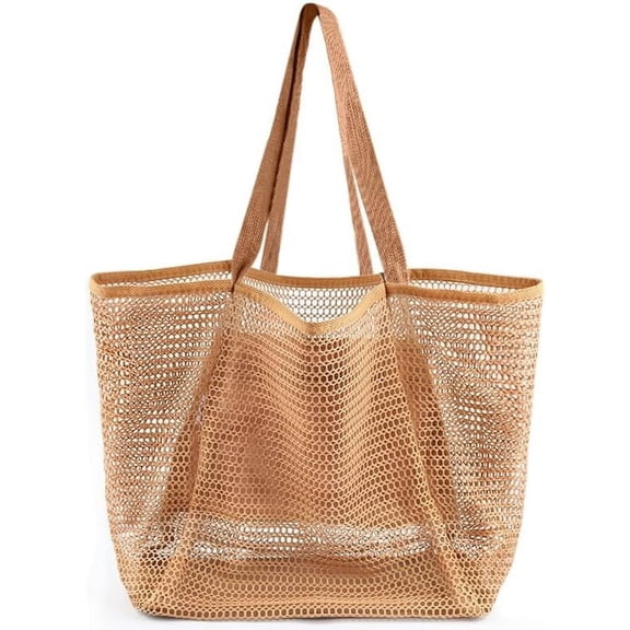 Women's Large Mesh Beach Tote Bag - Sandproof Foldable with Inner Pockets | 24L Lightweight Pool Bag