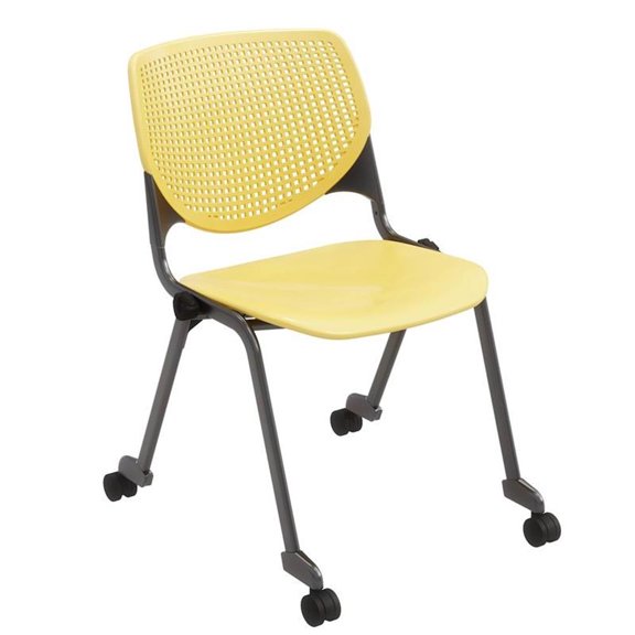 KFI Studios Plastic  KOOL Stack Chair - Casters - Yellow