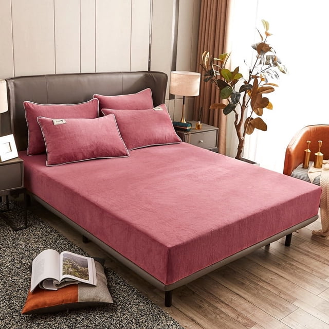 Gorro de cama de terciopelo de color sólido de cristal, bolsa de cama de terciopelo coral acolchada de una sola pieza, funda protectora de colchón antideslizante