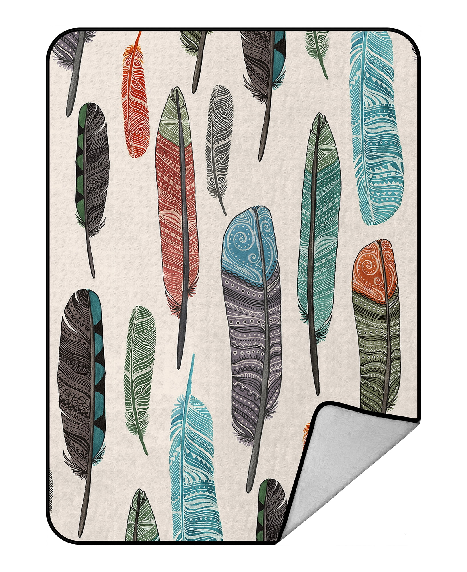 GCKG Colorful Aztec Feather Fleece Blanket Throw Blanket 58x80inches