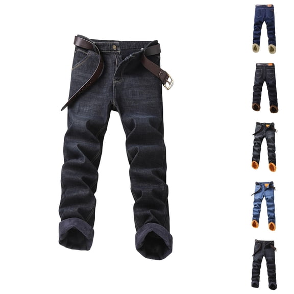 Lined Jeans Men 2026 Fall Winter Warm Straight Leg Business Casual Denim Pants Jean Pants with Pockets Trousers