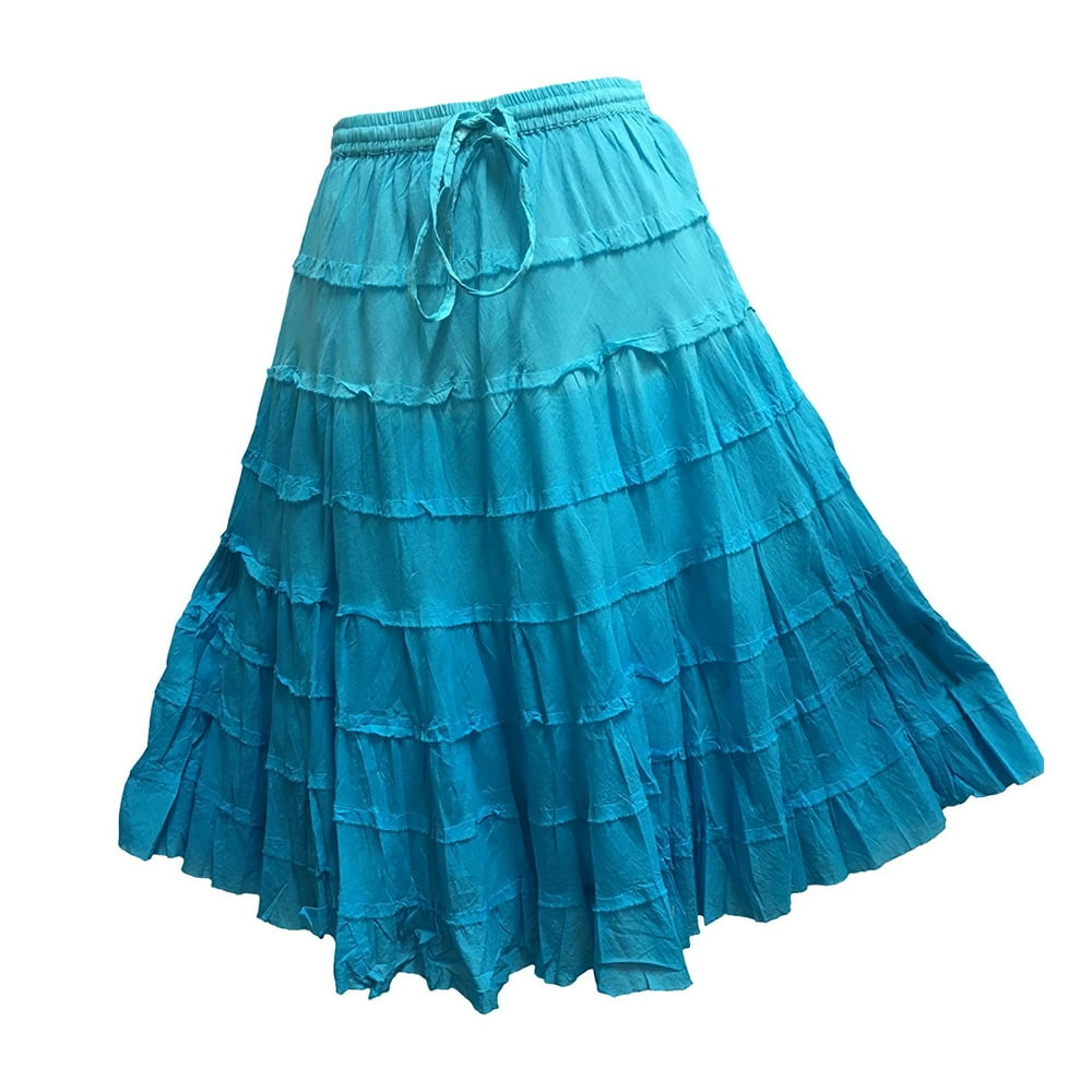 Ambey Craft Missy Plus Bohemian Gauze Cotton Tiered Crinkled Broomstick Skirt Ombre Mid Length