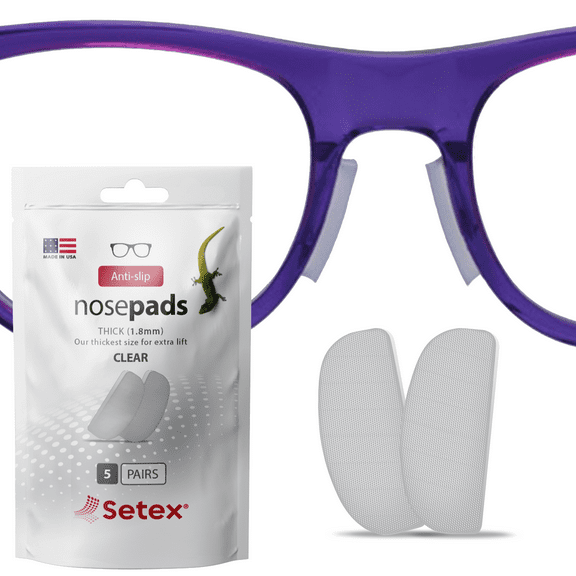 Setex Gecko Grip 1.8mm Thick Anti Slip Eyeglass Nose Pads, (5 Clear Pair) USA Made, 2500 Innovative Microstructured Fibers per Nose Pad, 1.8mm x 7mm x 16mm