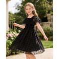 thumbnail image 2 of Aideaone Girls Chiffon Dress Flutter Ruffle Short Sleeve Kids Square Neck Frocks Black 6-13Y, 2 of 6