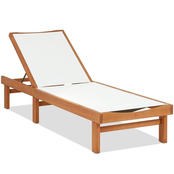 Topbuy Outdoor Chaise Lounge Chair, Eucalyptus Wood Recliner w/ 5-Level Backrest, Breathable & Quick Drying Seat Fabric