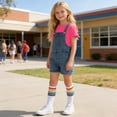 thumbnail image 3 of OGLCCG Boys Girls Denim Overalls Set Kids Short Sleeve Tshirt and Shorts Socks Set Summer Casual 3 Piece Outfit with Pockets 3-12 Years, 3 of 8