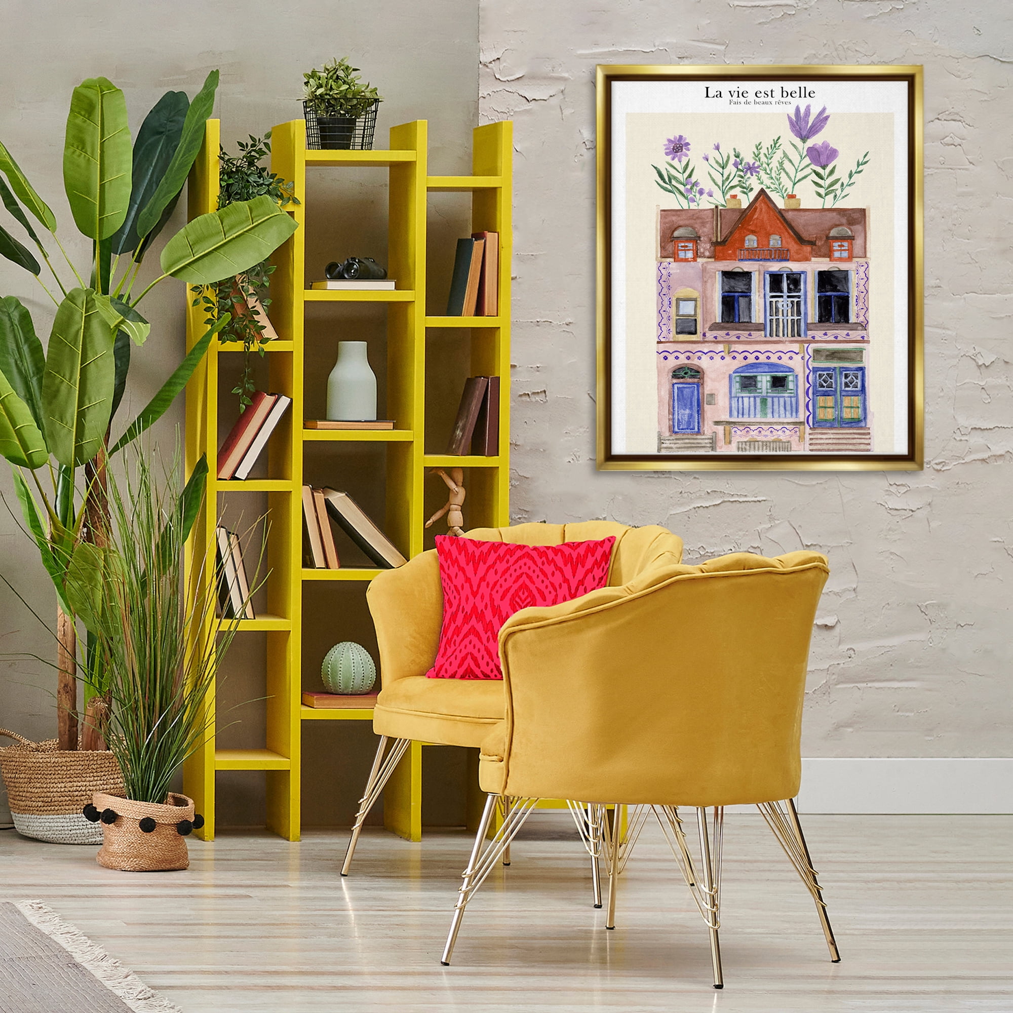 Stupell Industries Blooming City Building Buildings & Architecture Painting Gold Floater Framed Canvas Art Print Wall Art, 25 x 31