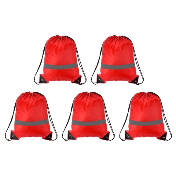 REGALWOVEN Polyester Drawstring Bag Reflective Cinch Sack for Gym Sports Red