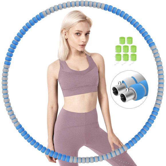 Hula Fitness Hoop for Adults, Stable Stainless Steel Core Hoola Hoop for Weight Loss and Massage, 6 Segments Detachable Hula Hoop for Weight Loss / Belly Shaping, Blue/Gray