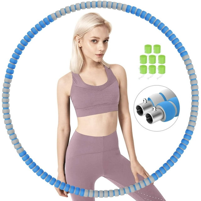 Hula Fitness Hoop for Adults, Stable Stainless Steel Core Hoola Hoop for Weight Loss and Massage, 6 Segments Detachable Hula Hoop for Weight Loss / Belly Shaping, Blue/Gray