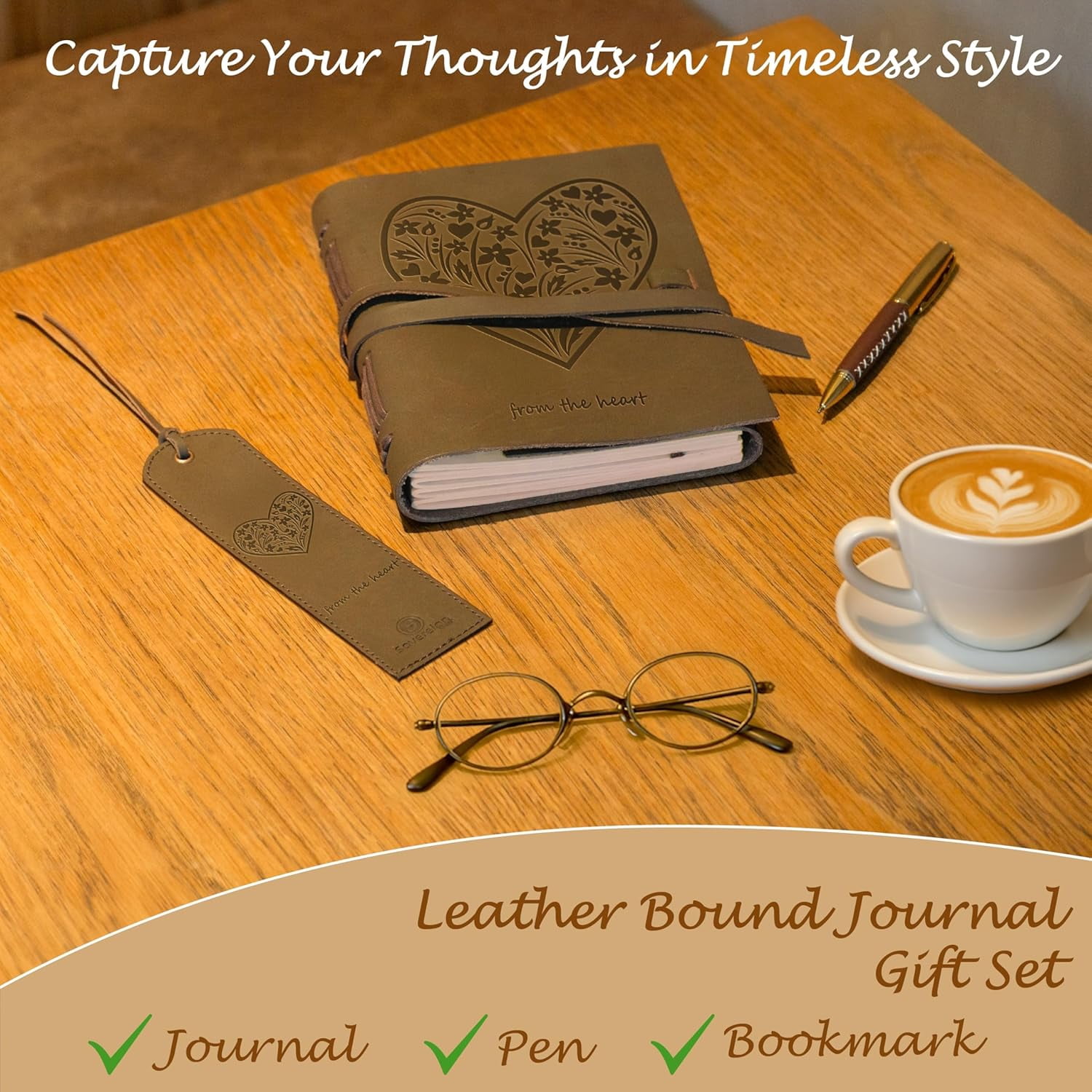Heart Embossed Leather Journal Gift Set with Pen & Bookmark for Men Women