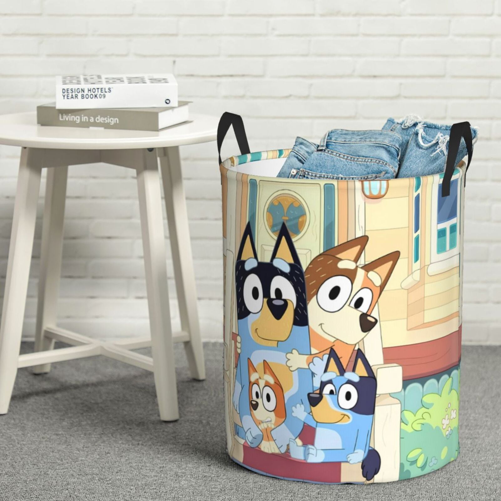 Silaia Bluey Print Round Laundry Clothes Hamper,Laundry Basket with Handles,Baby Toys Storage Organizer,Bins Laundry Basket for Bathroom, Bedroom Decorate-Small
