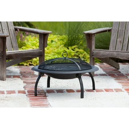 Fire Sense Fire Pit Round Steel with Folding Legs Included Carrying Bag & Screen Lift Tool Black 29"