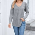 thumbnail image 4 of Craaazy Long Sleeved V-Neck Shirts for Women Solid Color Casual Curved Hem Tunic Tops Gifts, 4 of 8