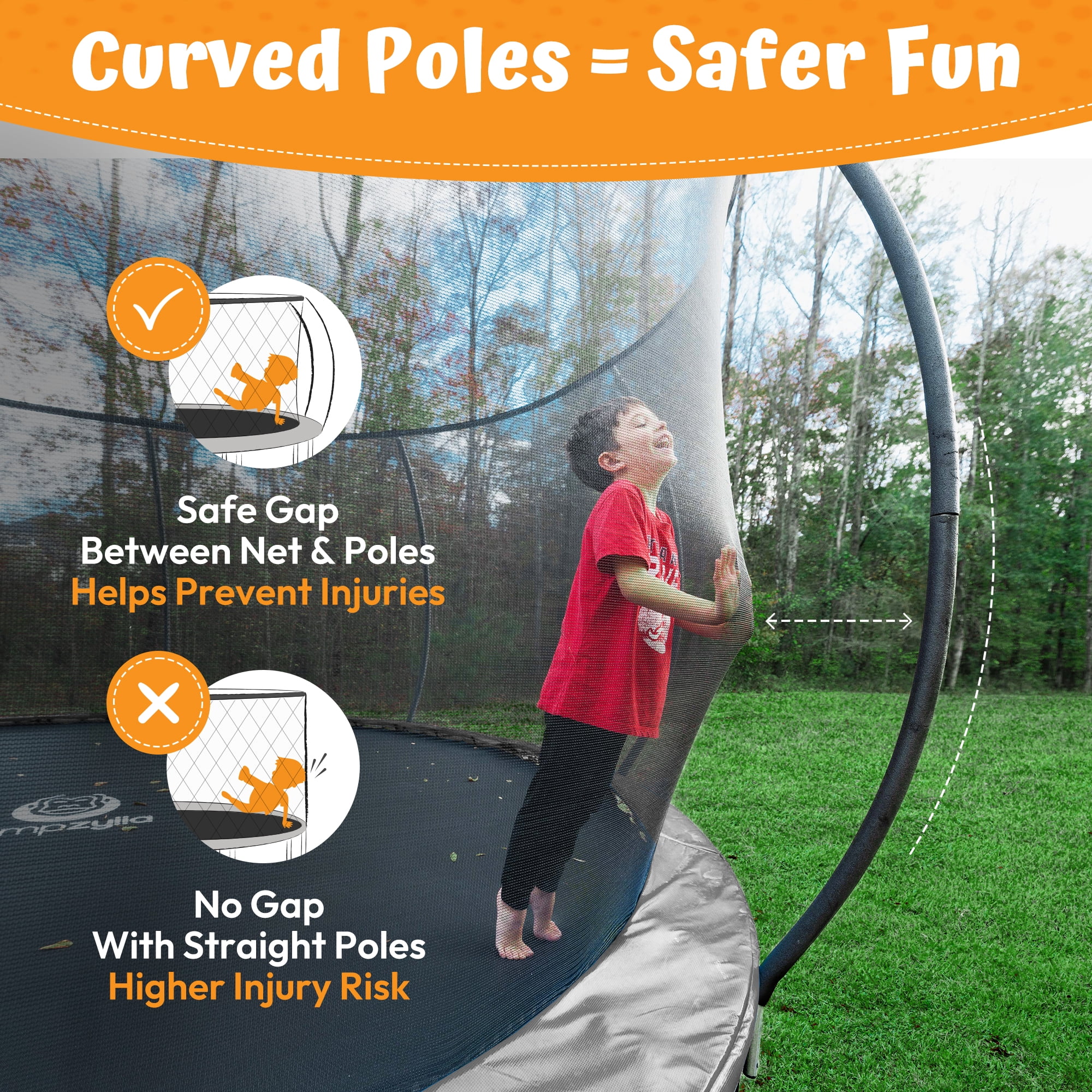 JUMPZYLLA Trampoline Outdoor with Enclosure and Ladder, ASTM, 12 ft, Gray