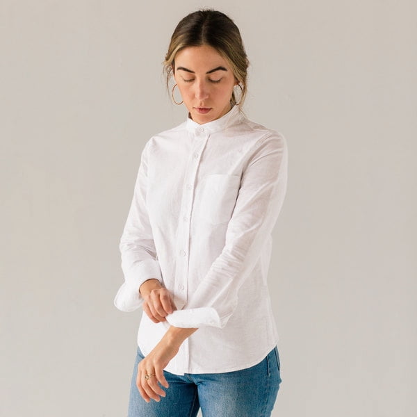 Long Sleeve Banded Collar Shirt - Size 