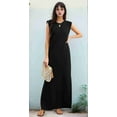 thumbnail image 4 of Women's Summer Maxi Dress Long Casual Loose Fit Round Neck Wrinkle-Free with Pockets Side Slit Black S, 4 of 9