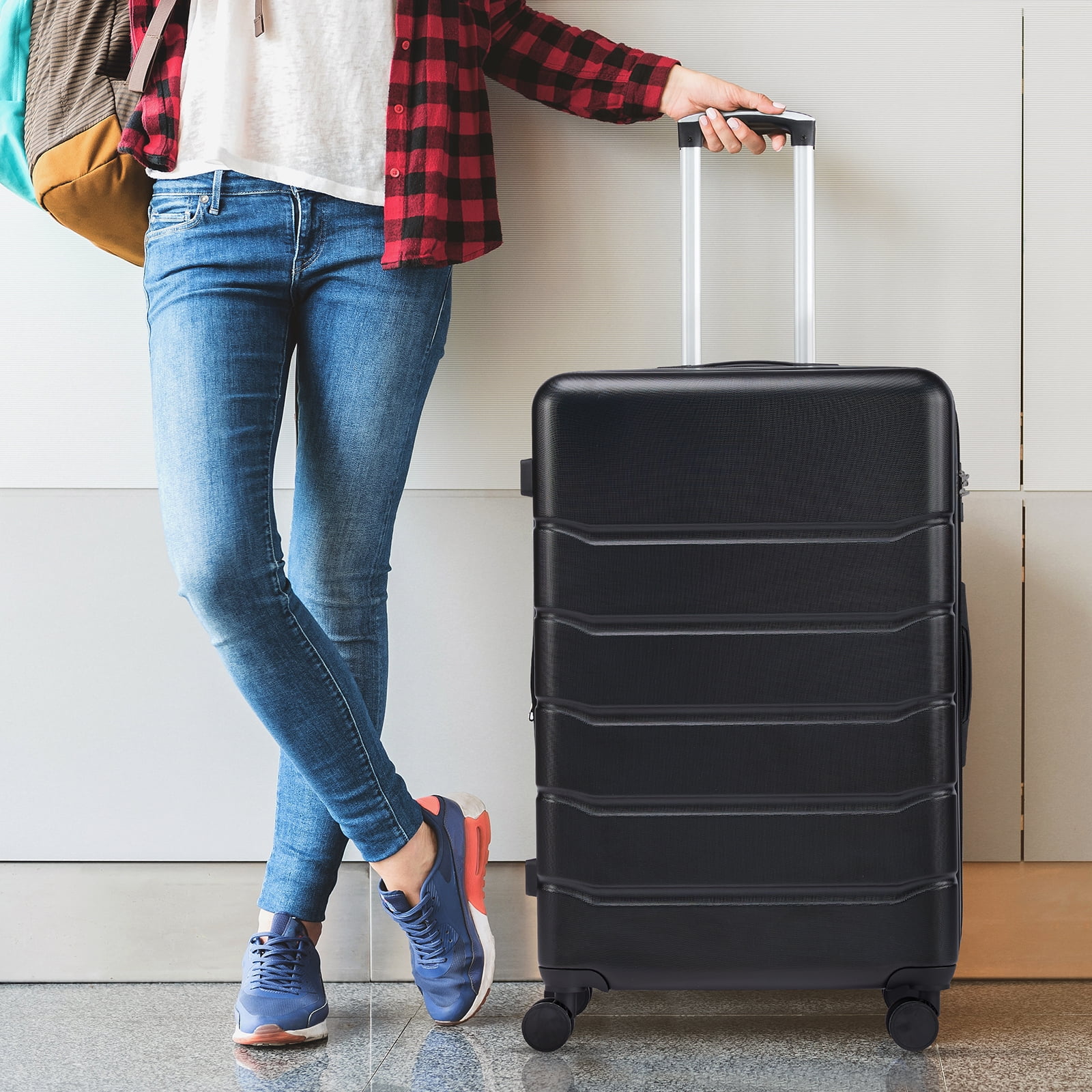 JOINSUN 28 Inch Hardside Expandable Luggage with Spinner Wheels, Checked-Large Lightweight Expandable Rolling Luggage with TSA Lock, Black