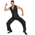 thumbnail image 4 of TiaoBug Men's Retro 70s Outfit Disco Dance Jumpsuit Sleeveless Shiny Metallic V-Neck Bodysuit Clubwear Black 3XL, 4 of 7