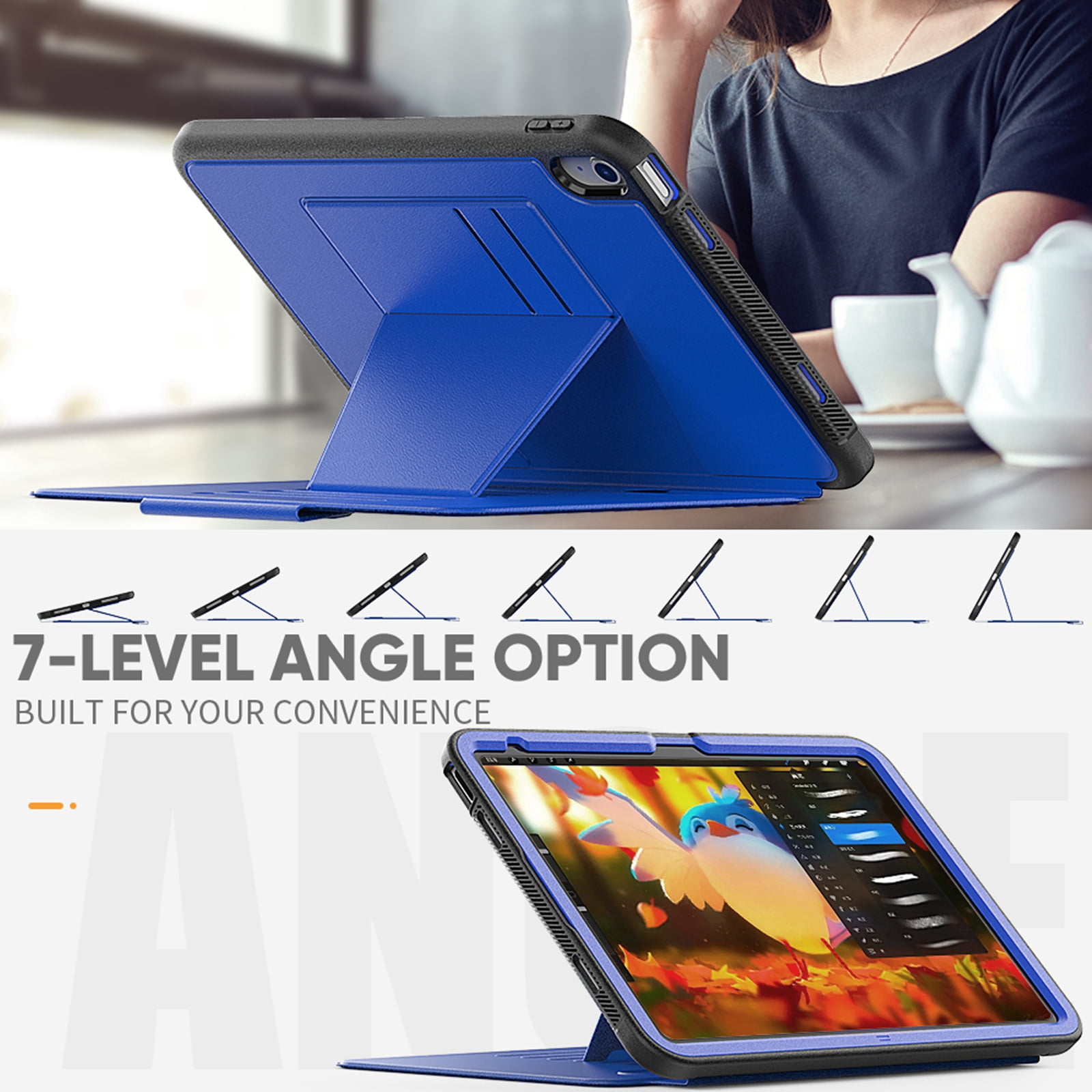 Dteck Case for iPad 11-inch (A16) 2025 / iPad 10th Generation 10.9-inch,Luxury Business Leather Smart Case Heavy Duty Rubber Card Holder Kickstand Folio Magnetic Cover with Pencil Holder,Blue