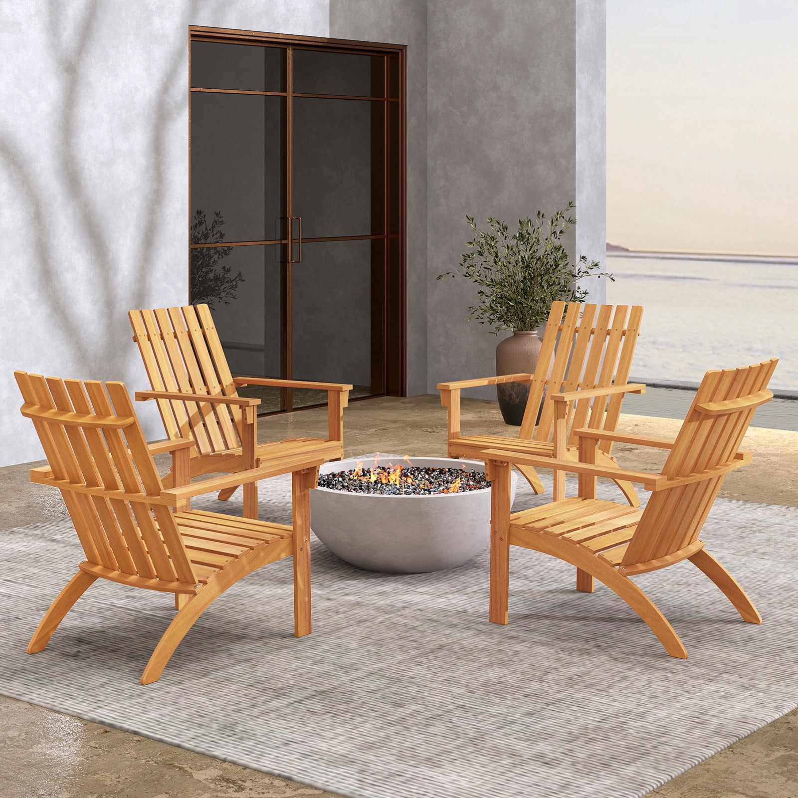 Patiojoy 2PCS Wooden Adirondack Chair W/Ergonomic Design Outdoor Lounge Armchair Acacia Wood chair for Yard&Patio Natural Color