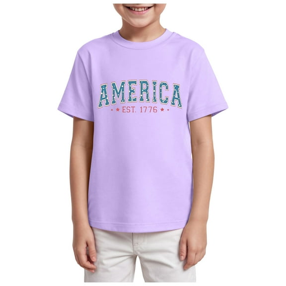Gubotare Independence Day Shirt Boy Toddler Oversized T-Shirt Boys Striped Short Sleeve Casual Round Neck Teens Tunic Tops Comfy Graphic Trip Daily Tops (Purple,Size 7-8 Years)