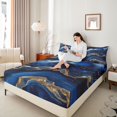 thumbnail image 4 of Feelyou Art Abstract Stripe Twin Sheet Sets for Adult, Chic Marble Ombre Twin Fitted Sheet, Watercolor Ink Navy Flat Sheet, Super Cozy Room Decor, 3-Piece, 4 of 7