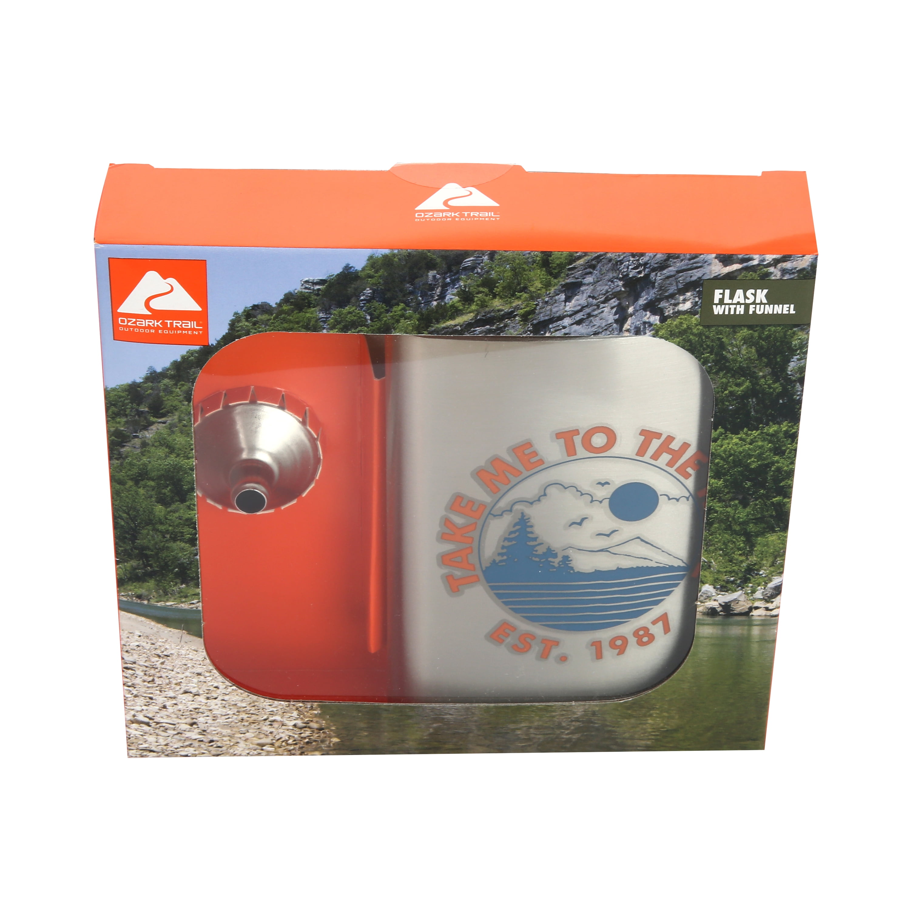 Ozark Trail 7.5oz Stainless Steel Flask with Attached Cap and Easy-pour Funnel 